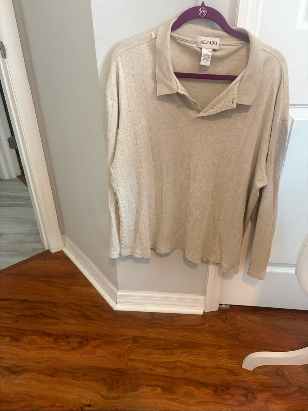 Alfani Neutral Beige Cotton Button Neck Sweater